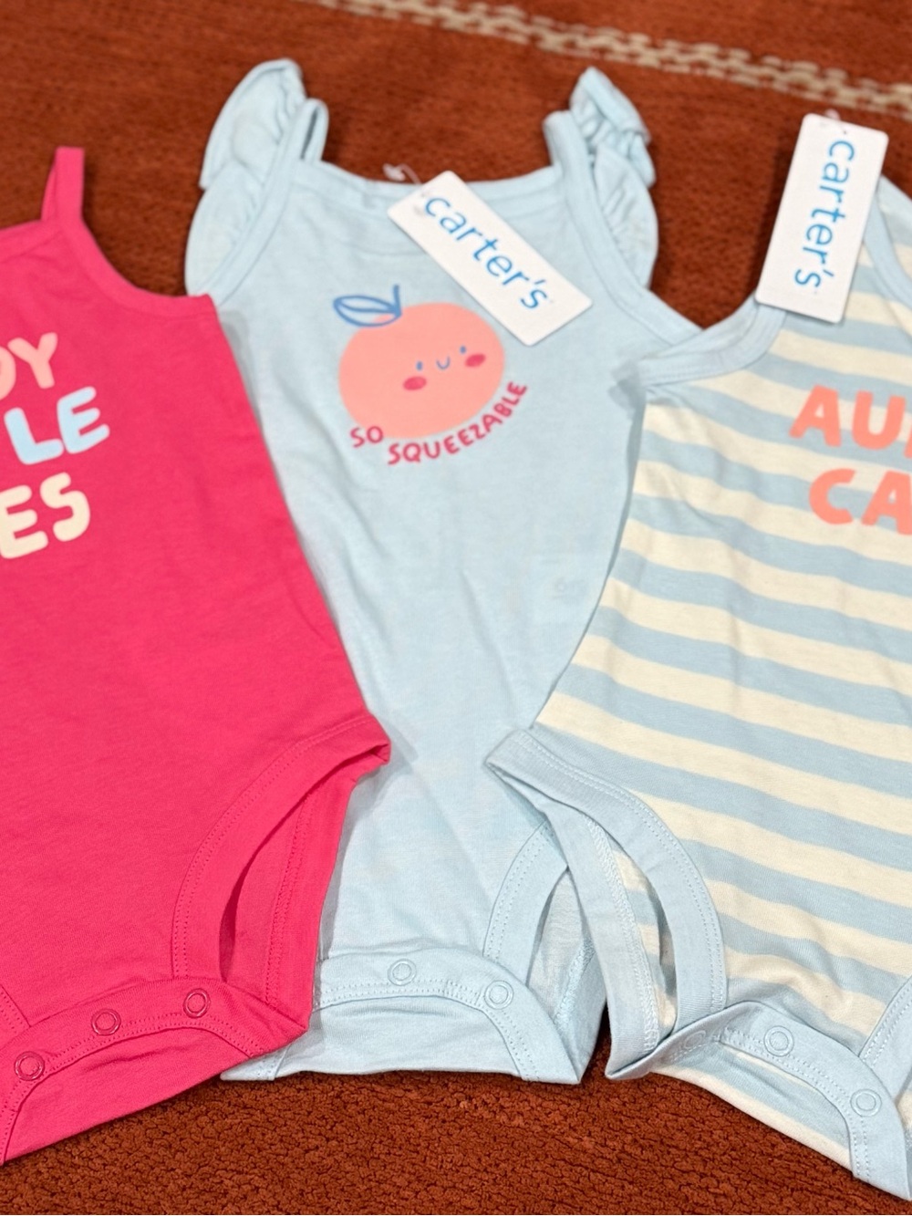 Carter's Girls' Light Blue Peach Graphic Three-Piece Bodysuit with Ruffle Straps